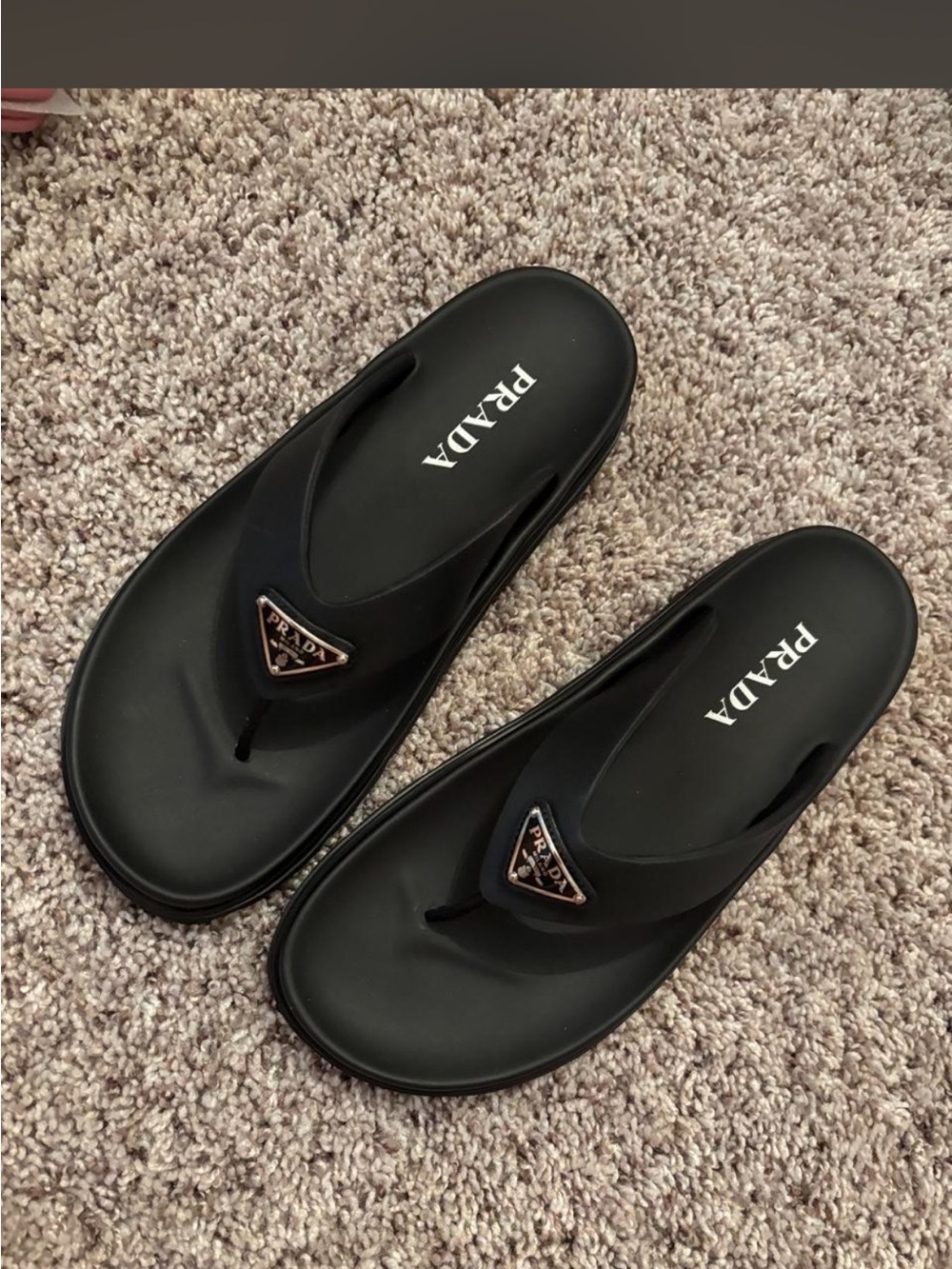 Prada Black Logo Triangle Thong Sandals